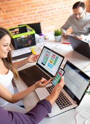 small business team working on brand identity development